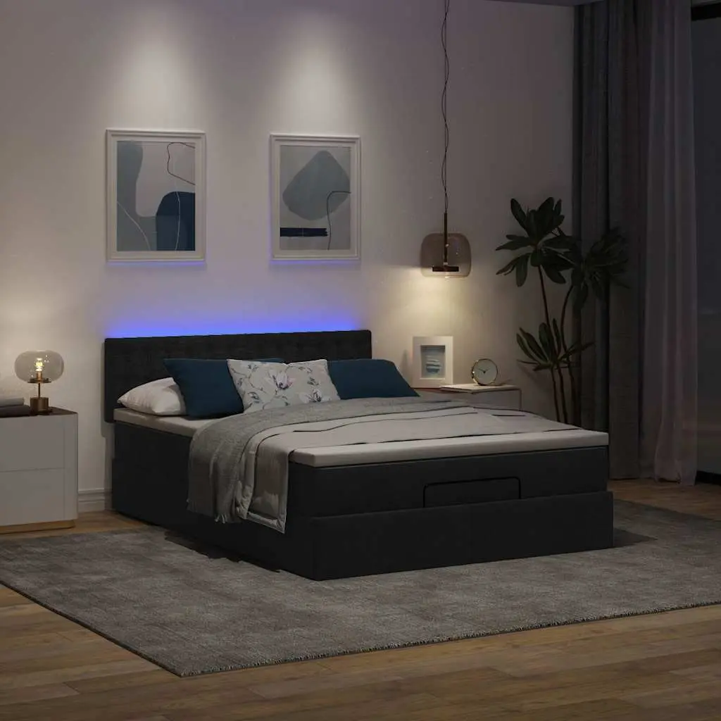 Ottoman Bed with Pocket Spring Mattress for Bedroom Black Fabric Size