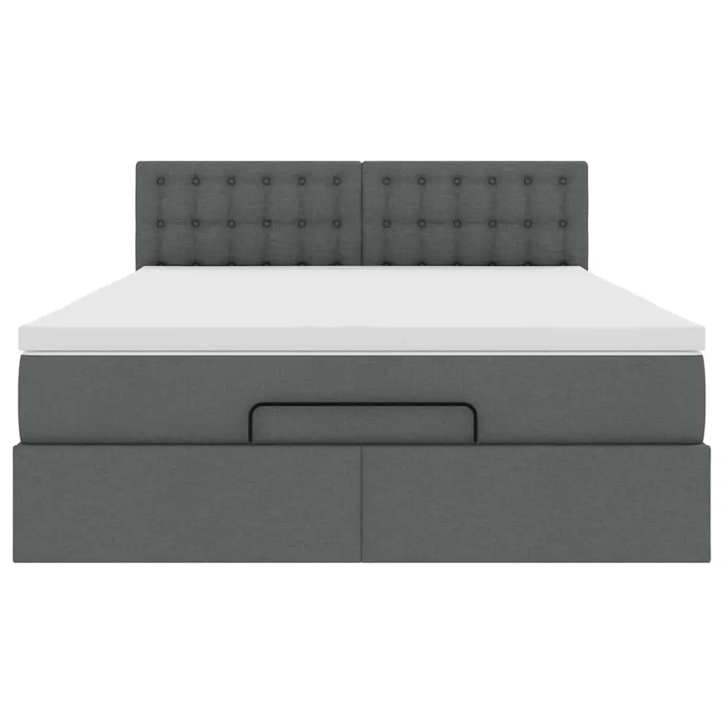 Queen Size Ottoman Bed Grey Fabric with Pocket Spring Mattress and LED Lighting