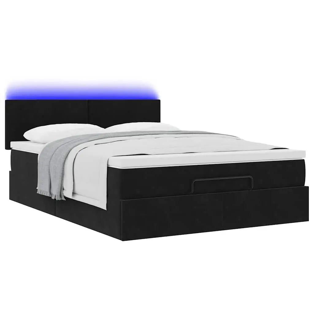 Ottoman Bed Double Velvet with Pocket Spring Mattress and LED Lights for Bedroom Storage