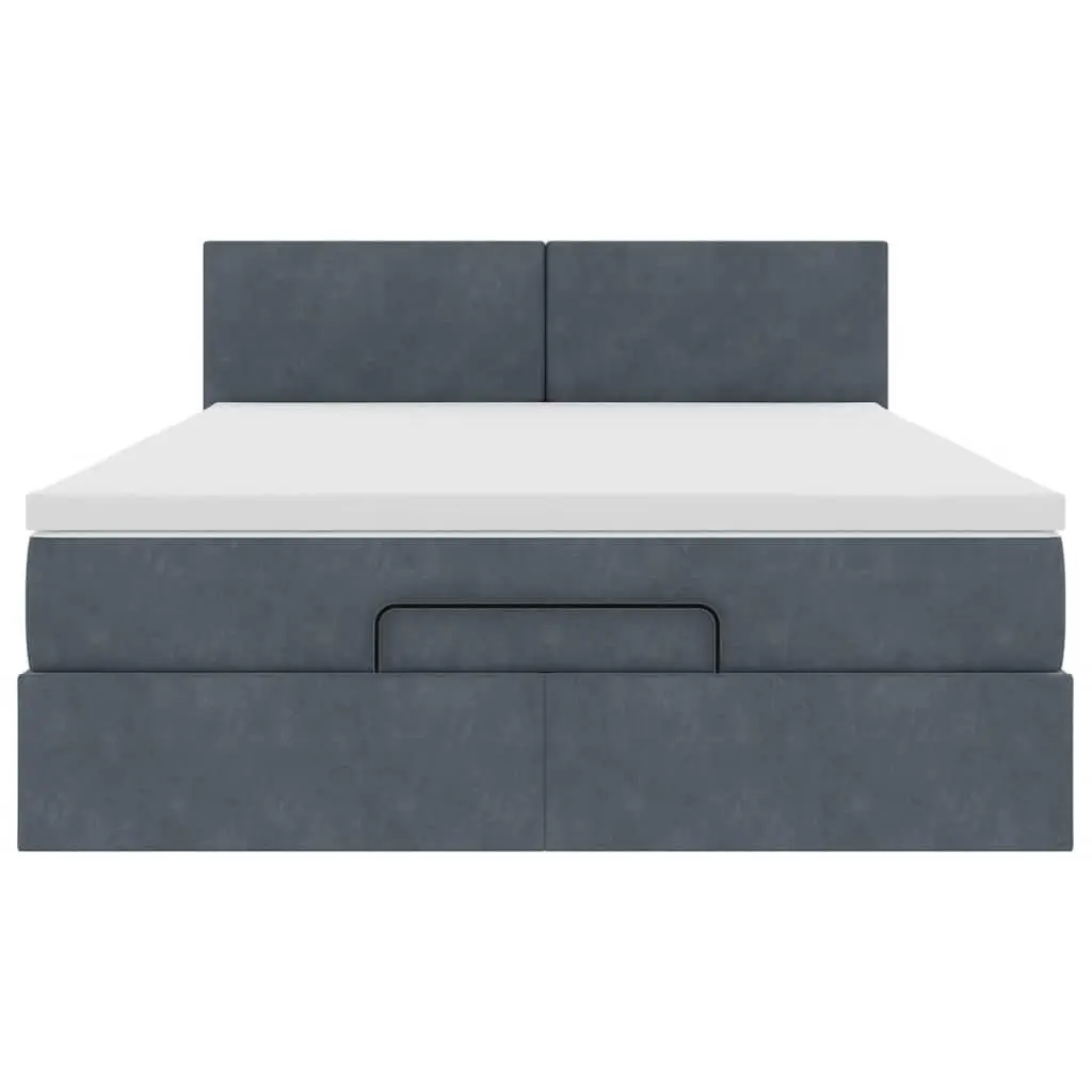 Queen Ottoman Bed with Pocket Spring Mattress LED Lights Storage Grey Velvet