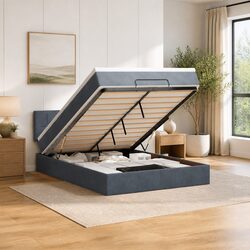 Double Ottoman Bed Dimensions: Grey Velvet with Pocket Spring