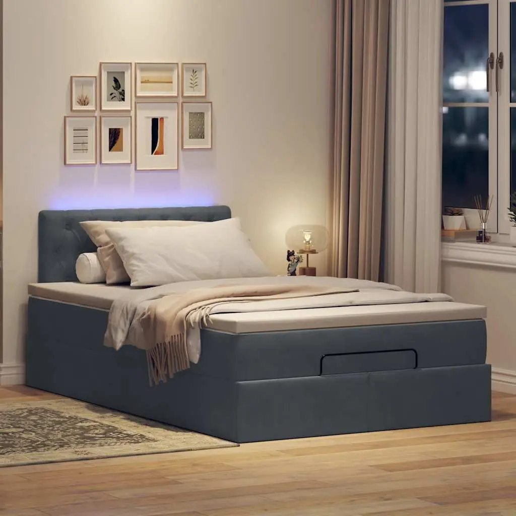 King Single Grey Velvet Ottoman Bed