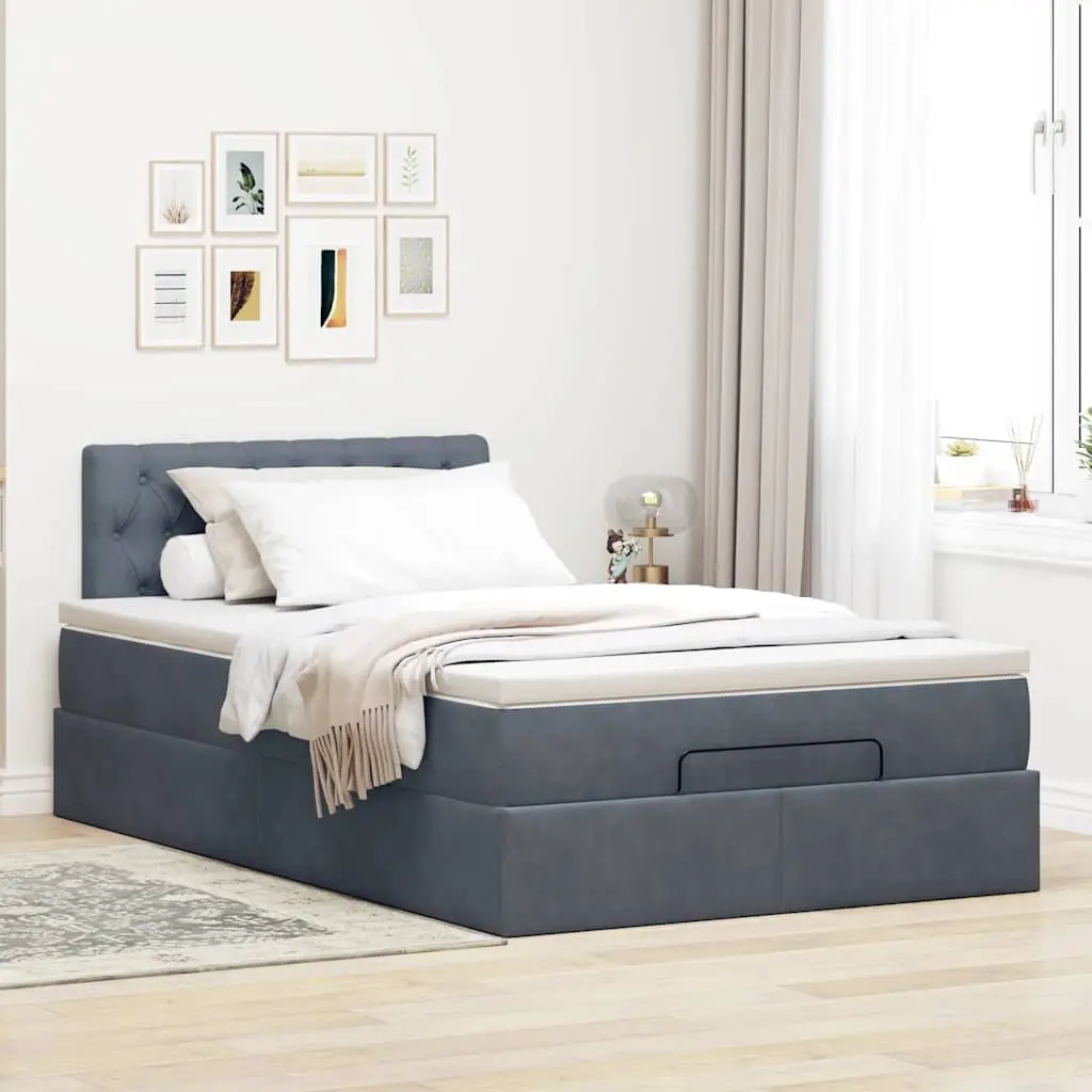 King Single Grey Velvet Ottoman Bed