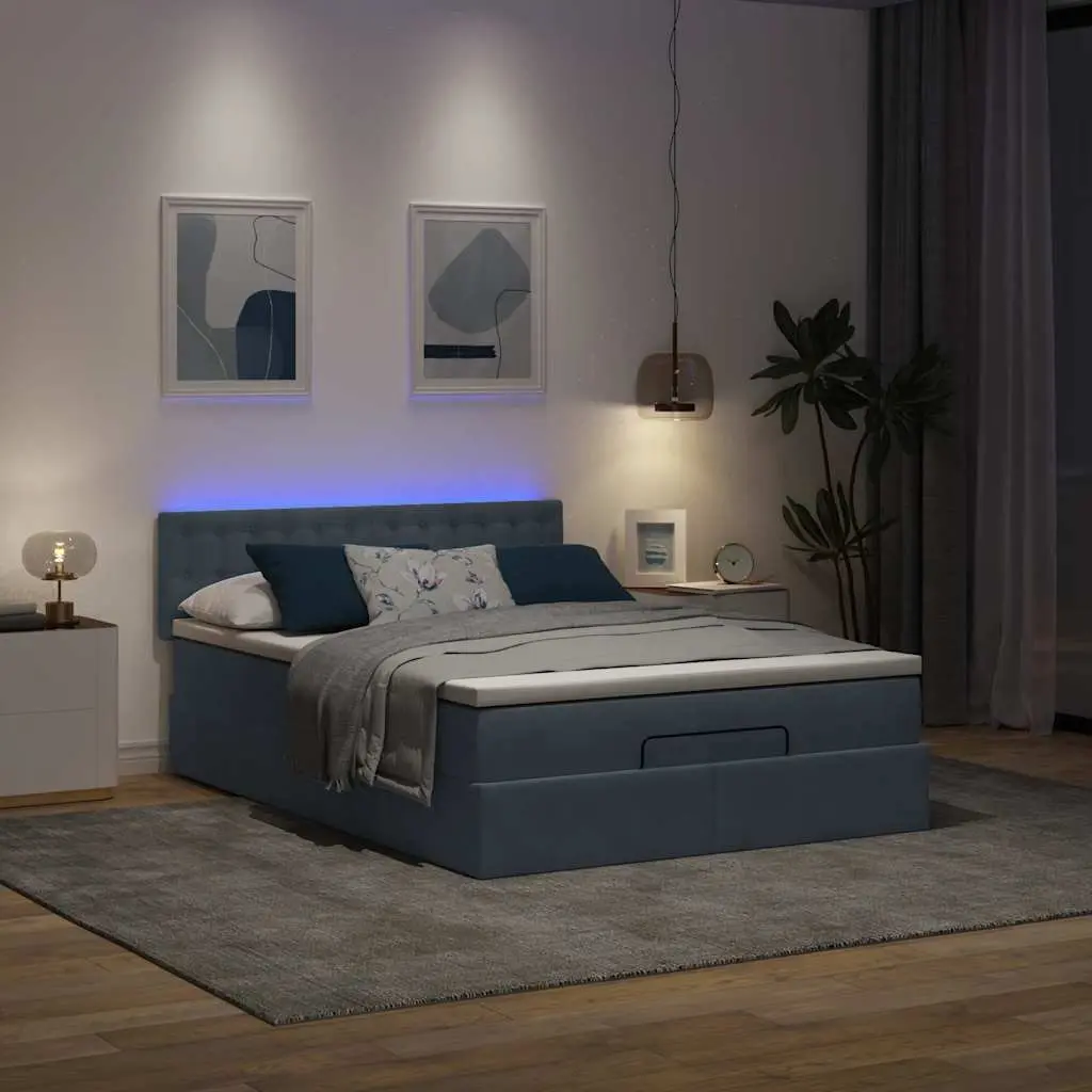 Queen Ottoman Storage Bed with Pocket Spring Mattress LED Lights Grey Velvet