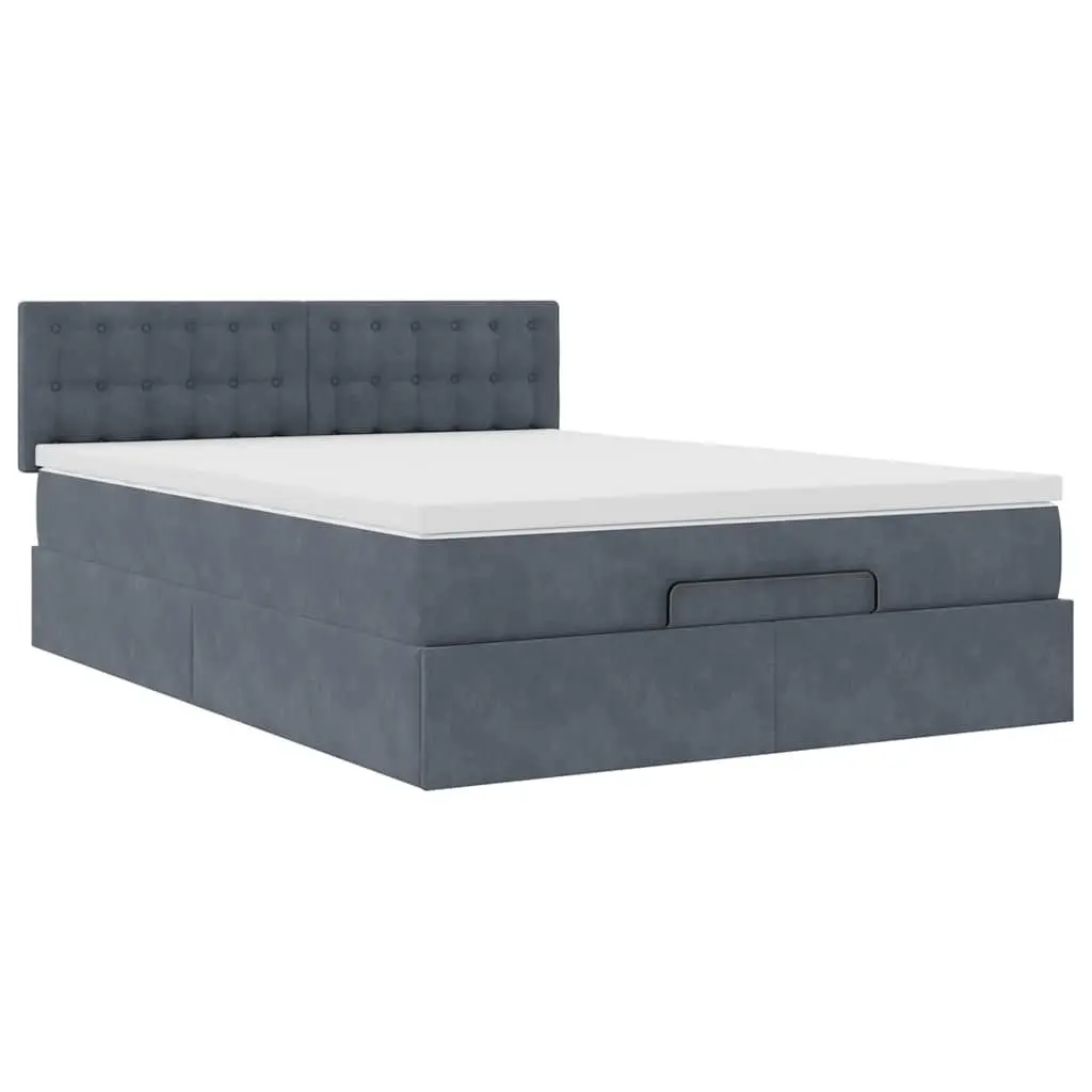 Queen Ottoman Storage Bed with Pocket Spring Mattress LED Lights Grey Velvet