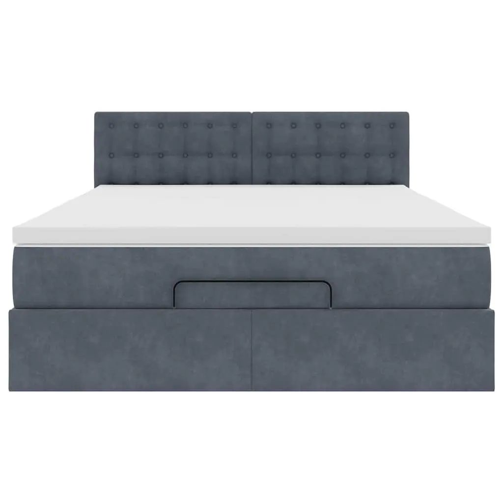 Queen Ottoman Storage Bed with Pocket Spring Mattress LED Lights Grey Velvet
