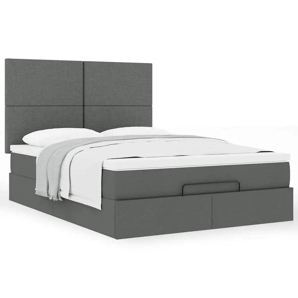 Queen Size Grey Upholstered Ottoman Bed Frame with Pocket Spring Mattress and Hydraulic Lift Storage