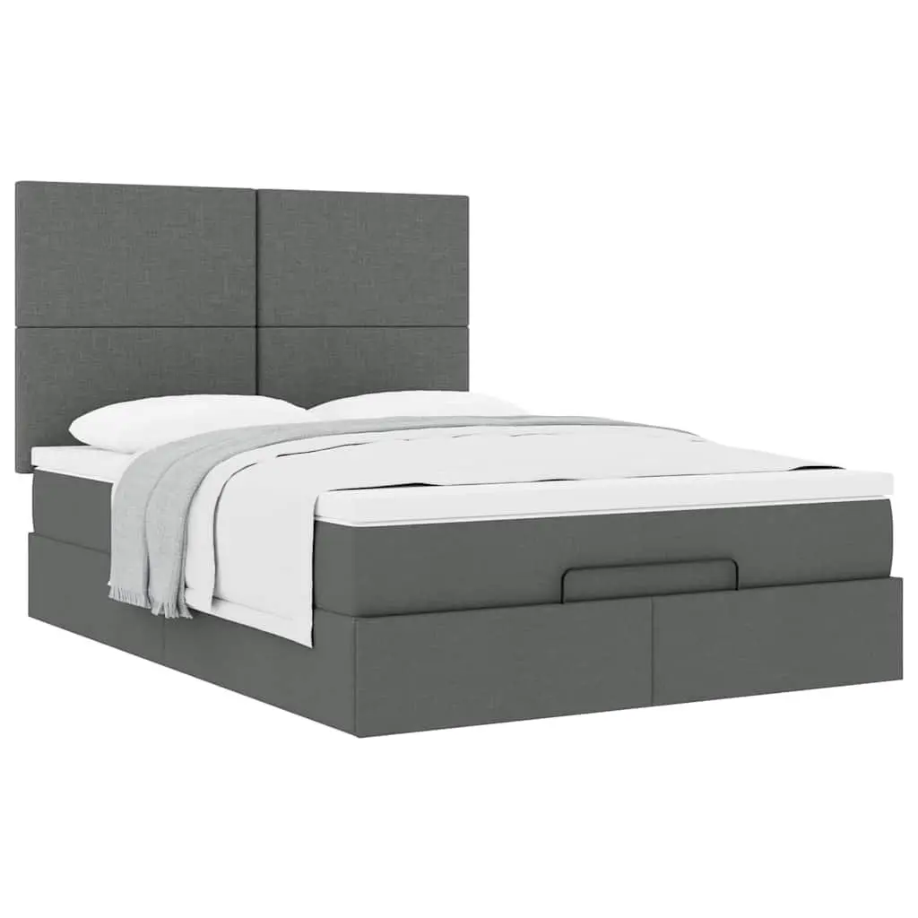Queen Size Grey Upholstered Ottoman Bed Frame with Pocket Spring Mattress and Hydraulic Lift Storage