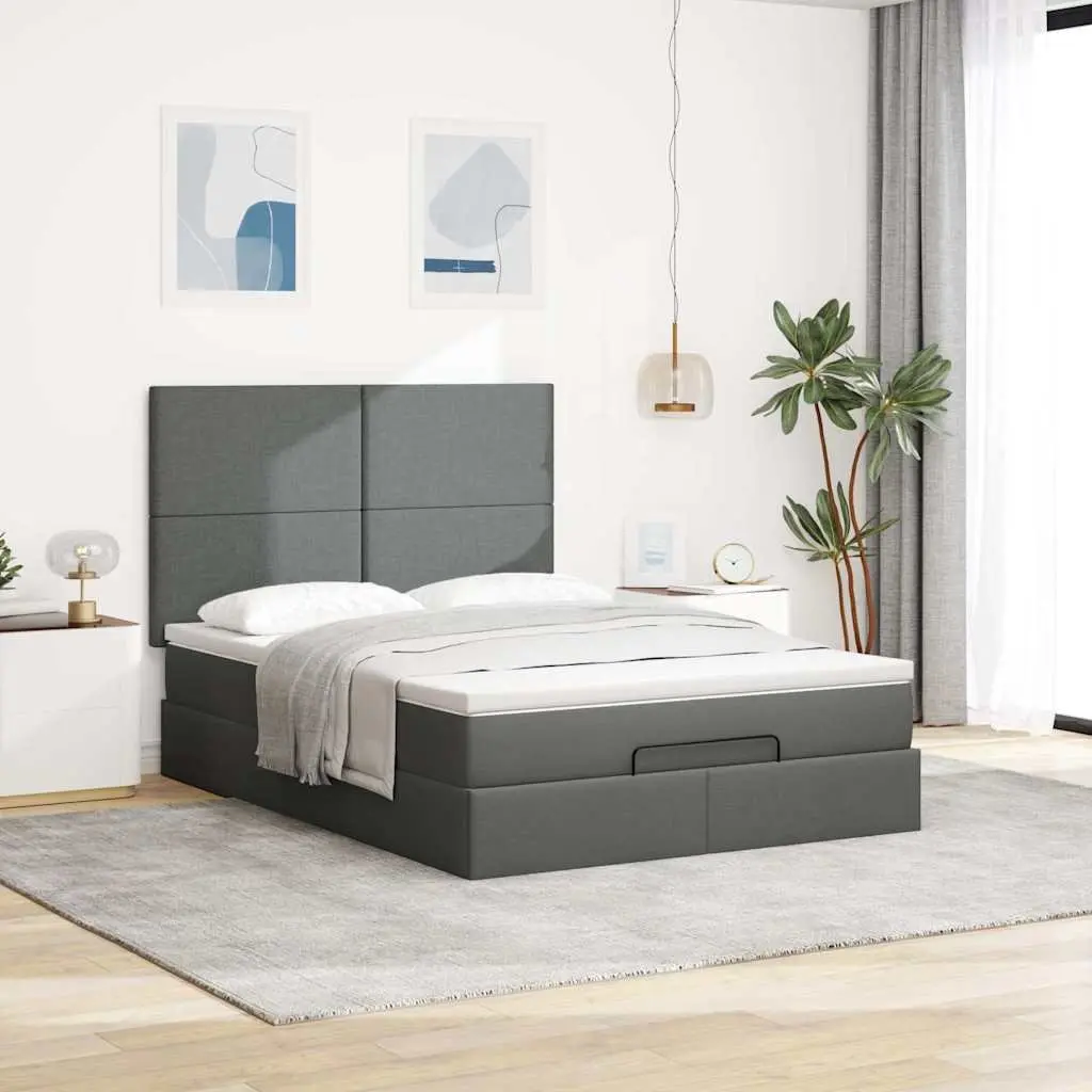 Queen Size Grey Upholstered Ottoman Bed Frame with Pocket Spring Mattress and Hydraulic Lift Storage