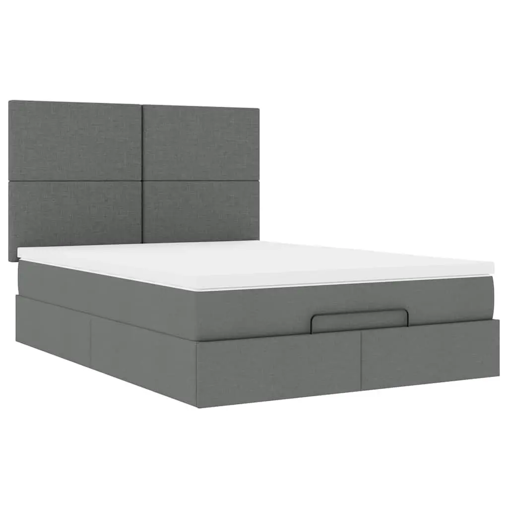 Queen Size Grey Upholstered Ottoman Bed Frame with Pocket Spring Mattress and Hydraulic Lift Storage