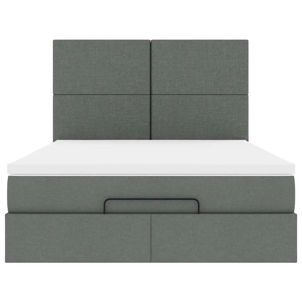 Queen Size Grey Upholstered Ottoman Bed Frame with Pocket Spring Mattress and Hydraulic Lift Storage