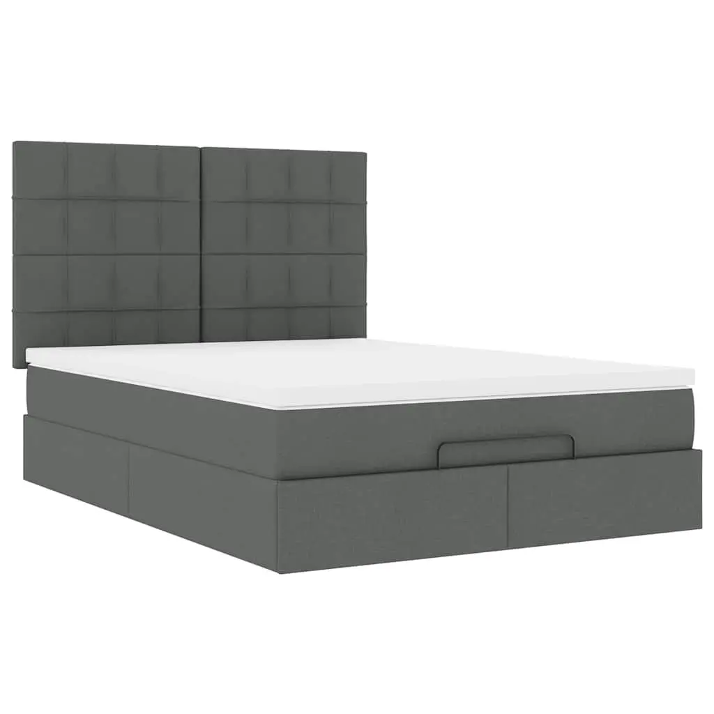 Ottoman Bed with Mattress for Bedroom Queen Size Grey Fabric Storage Lift Slat Base