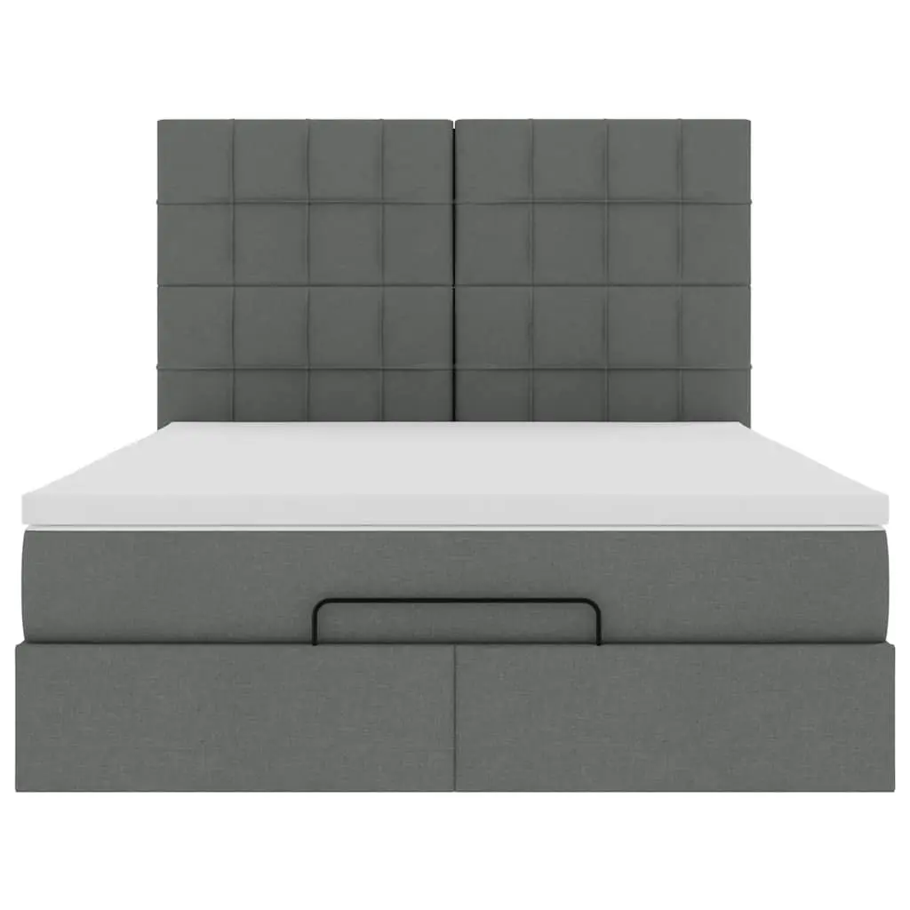 Ottoman Bed with Mattress for Bedroom Queen Size Grey Fabric Storage Lift Slat Base