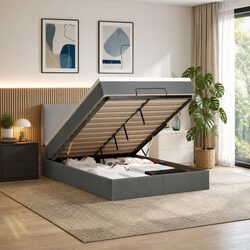 Ottoman Bed Queen Size: Grey Pocket Spring Mattress & Storage