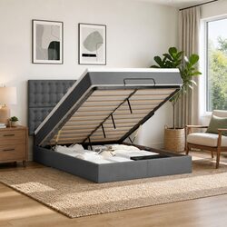 Specifications of Grey Double Ottoman Bed with Mattress