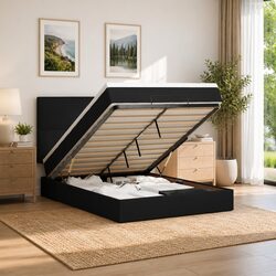 Specifications of Queen Ottoman Bed in Black Velvet