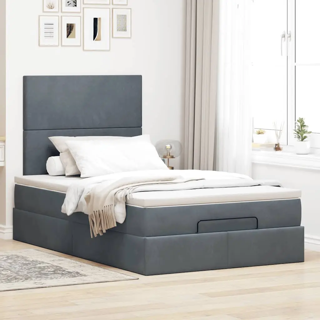 King Single Ottoman Bed with Velvet Upholstered Frame and Pocket Spring Mattress for Storage