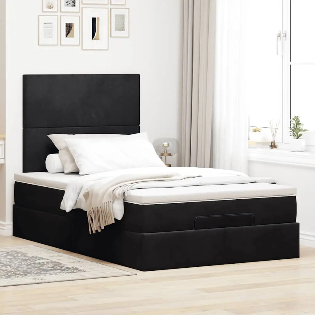 Black Velvet Ottoman Bed with Mattress