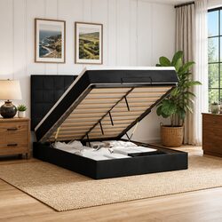 Specifications of the Double Black Velvet Ottoman Bed