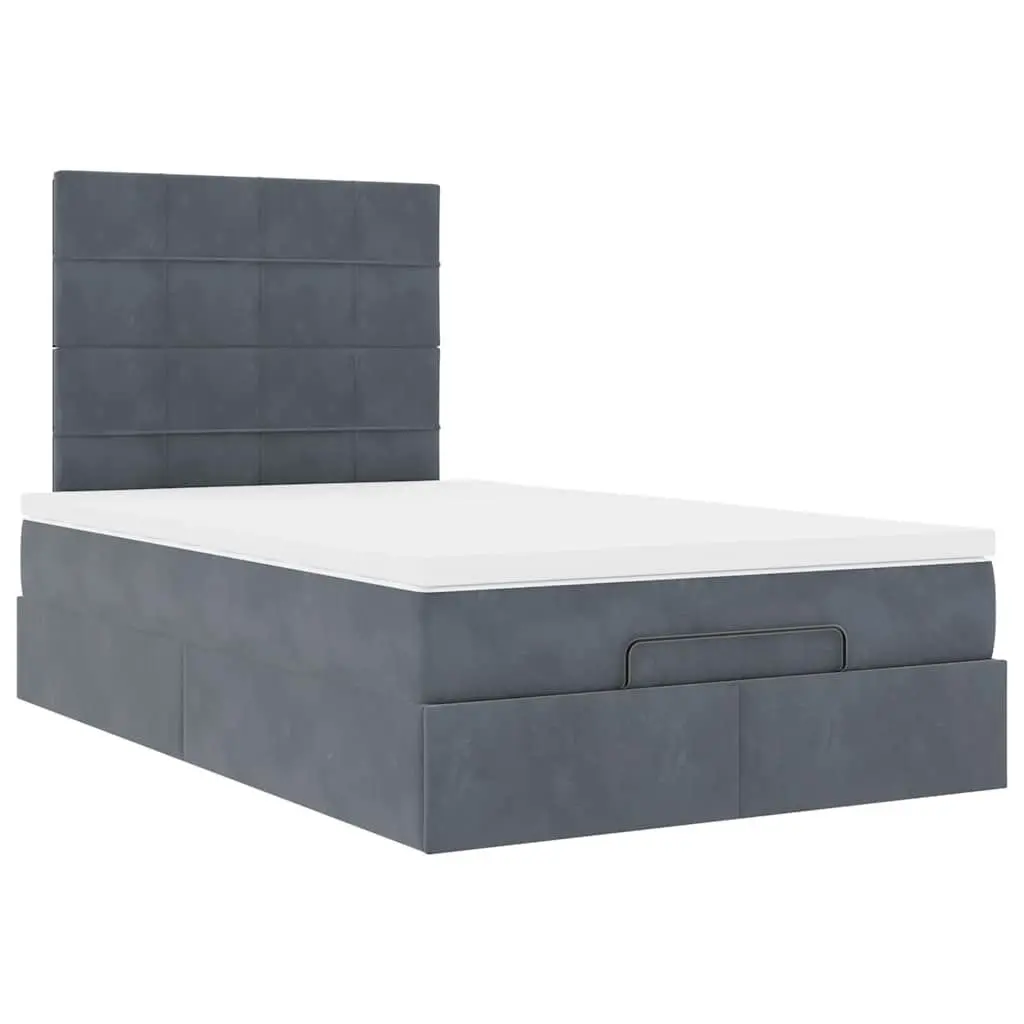 Ottoman Bed King Single Velvet with Pocket Spring Mattresses Grey