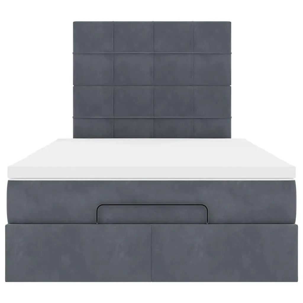 Ottoman Bed King Single Velvet with Pocket Spring Mattresses Grey