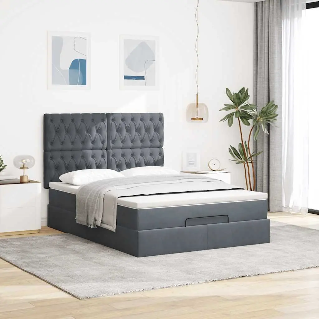 Queen Storage Bed with Velvet Upholstery Pocket Spring Mattress and Hydraulic Lift Storage