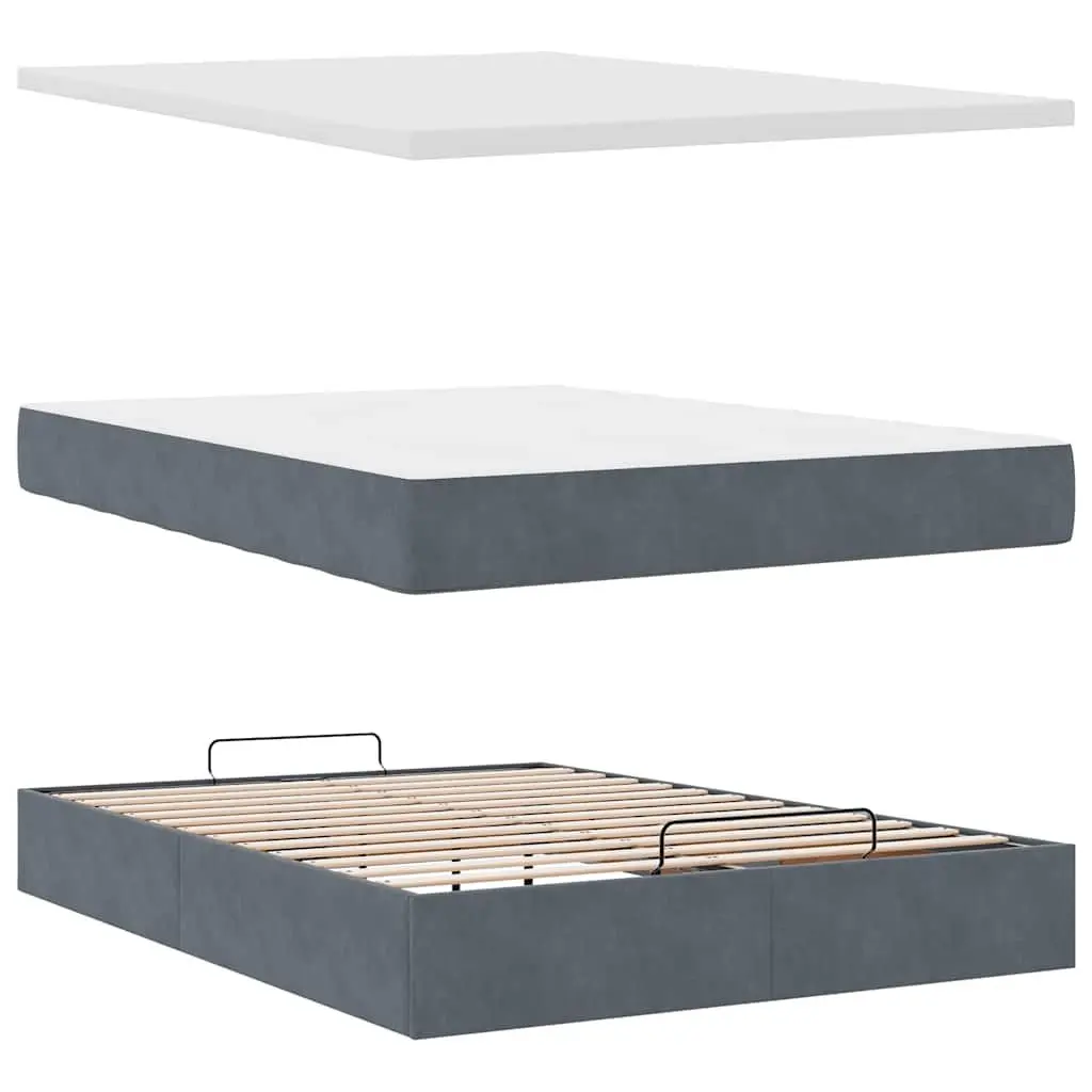 Queen Storage Bed with Velvet Upholstery Pocket Spring Mattress and Hydraulic Lift Storage