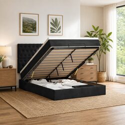 Specifications of Black Velvet Queen Ottoman Bed with Mattress