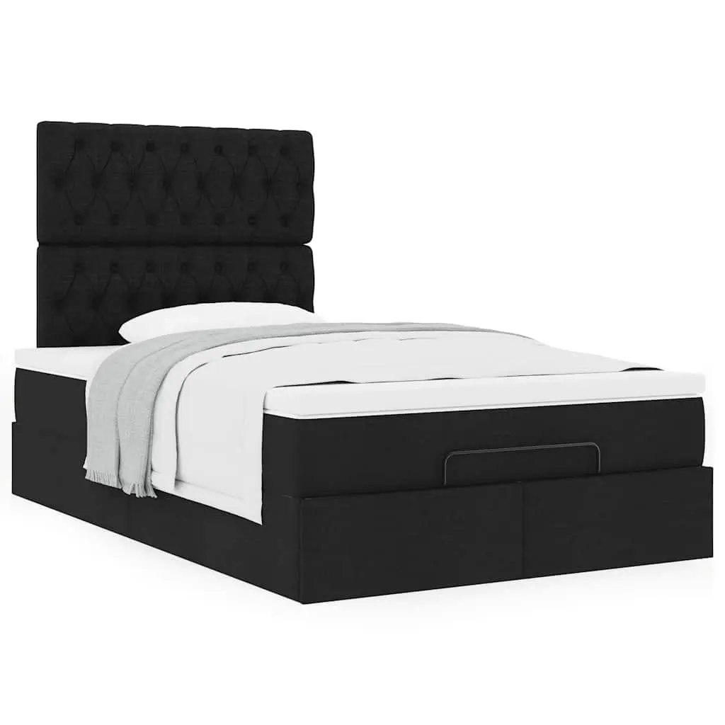 Ottoman Bed King Single Black Velvet with Pocket Spring Mattress and Hydraulic Lift Storage