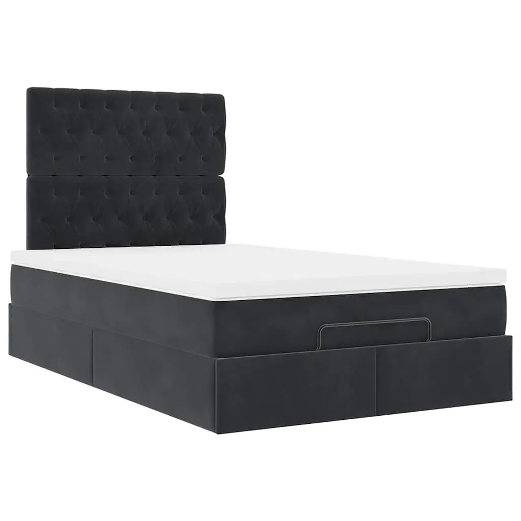Ottoman Bed King Single Black Velvet with Pocket Spring Mattress and Hydraulic Lift Storage