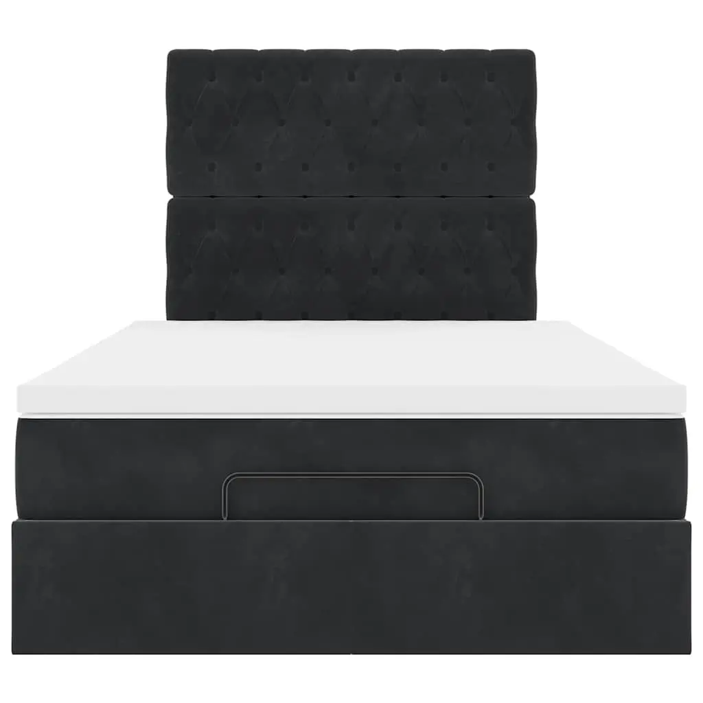 Ottoman Bed King Single Black Velvet with Pocket Spring Mattress and Hydraulic Lift Storage