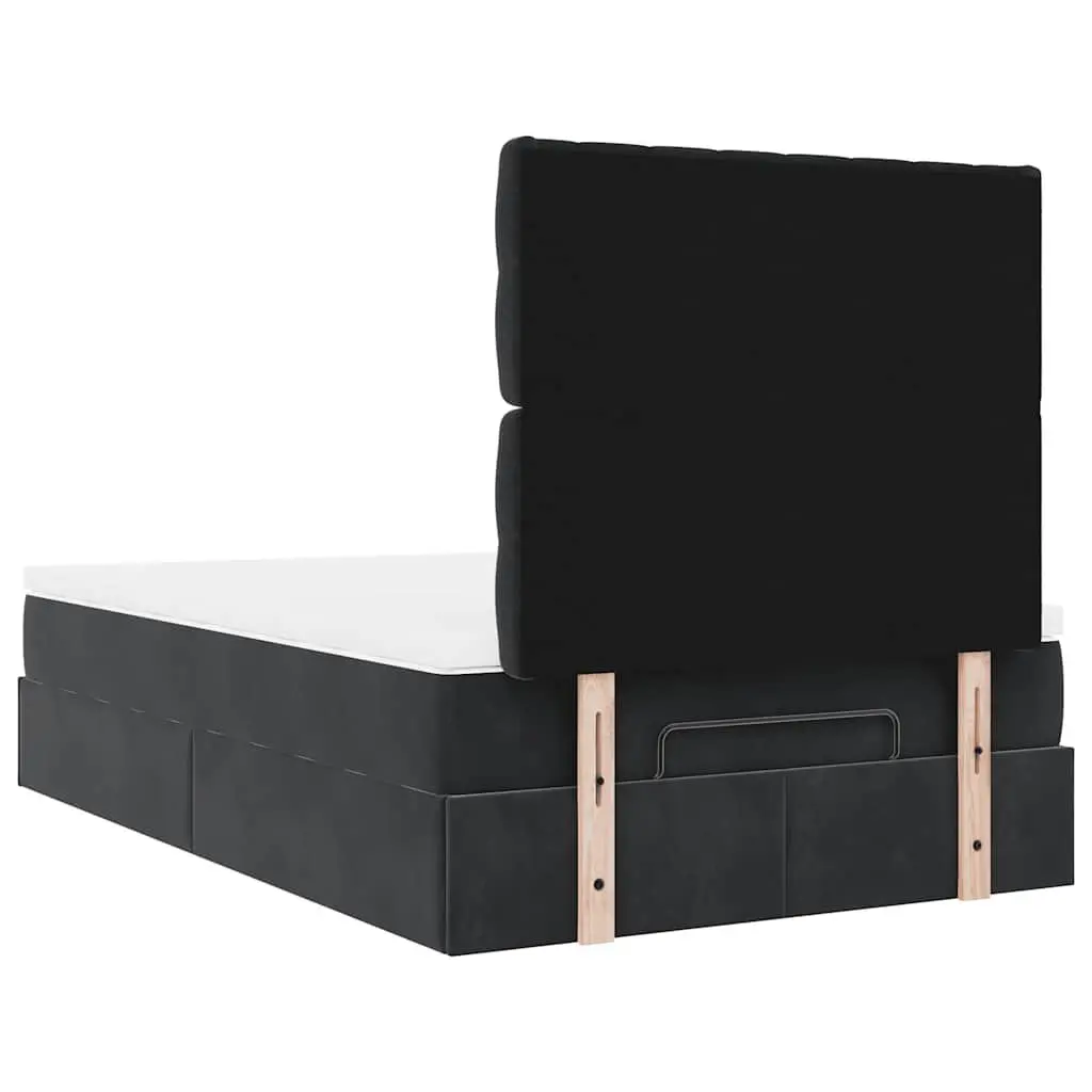 Ottoman Bed King Single Black Velvet with Pocket Spring Mattress and Hydraulic Lift Storage