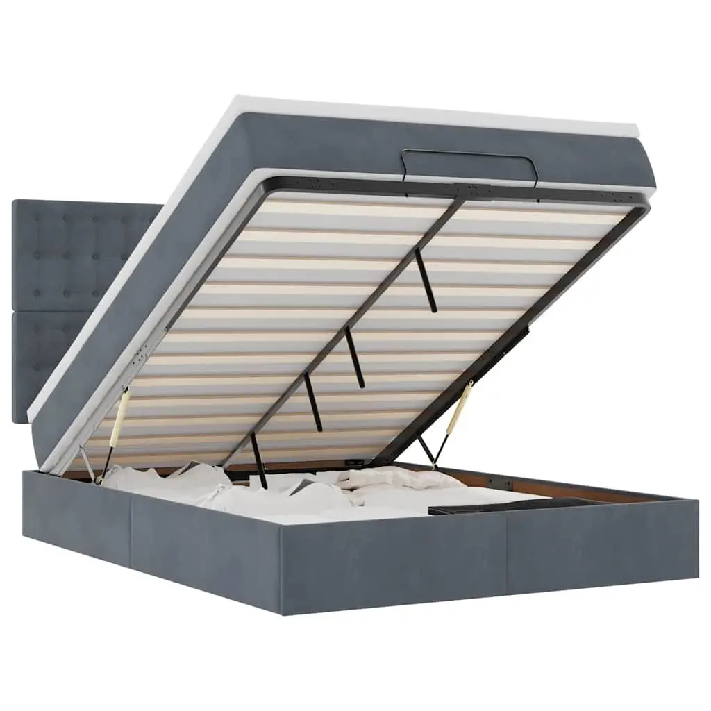 Ottoman Bed Double Grey Velvet with Mattresses