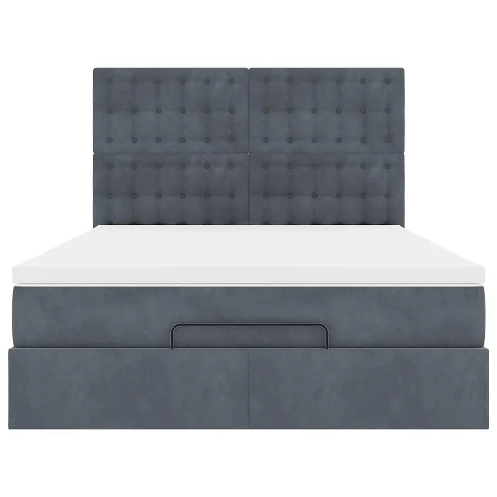 Ottoman Bed Double Grey Velvet with Mattresses