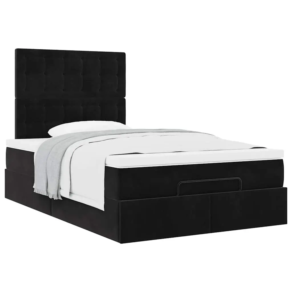 Ottoman Bed King Single Black Velvet with Pocket Spring Mattress and Storage Lift