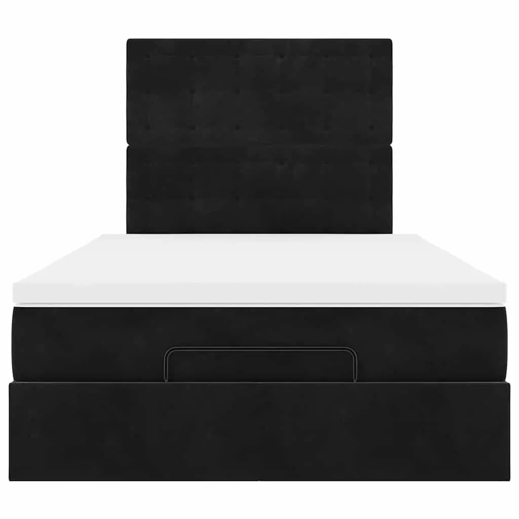 Ottoman Bed King Single Black Velvet with Pocket Spring Mattress and Storage Lift