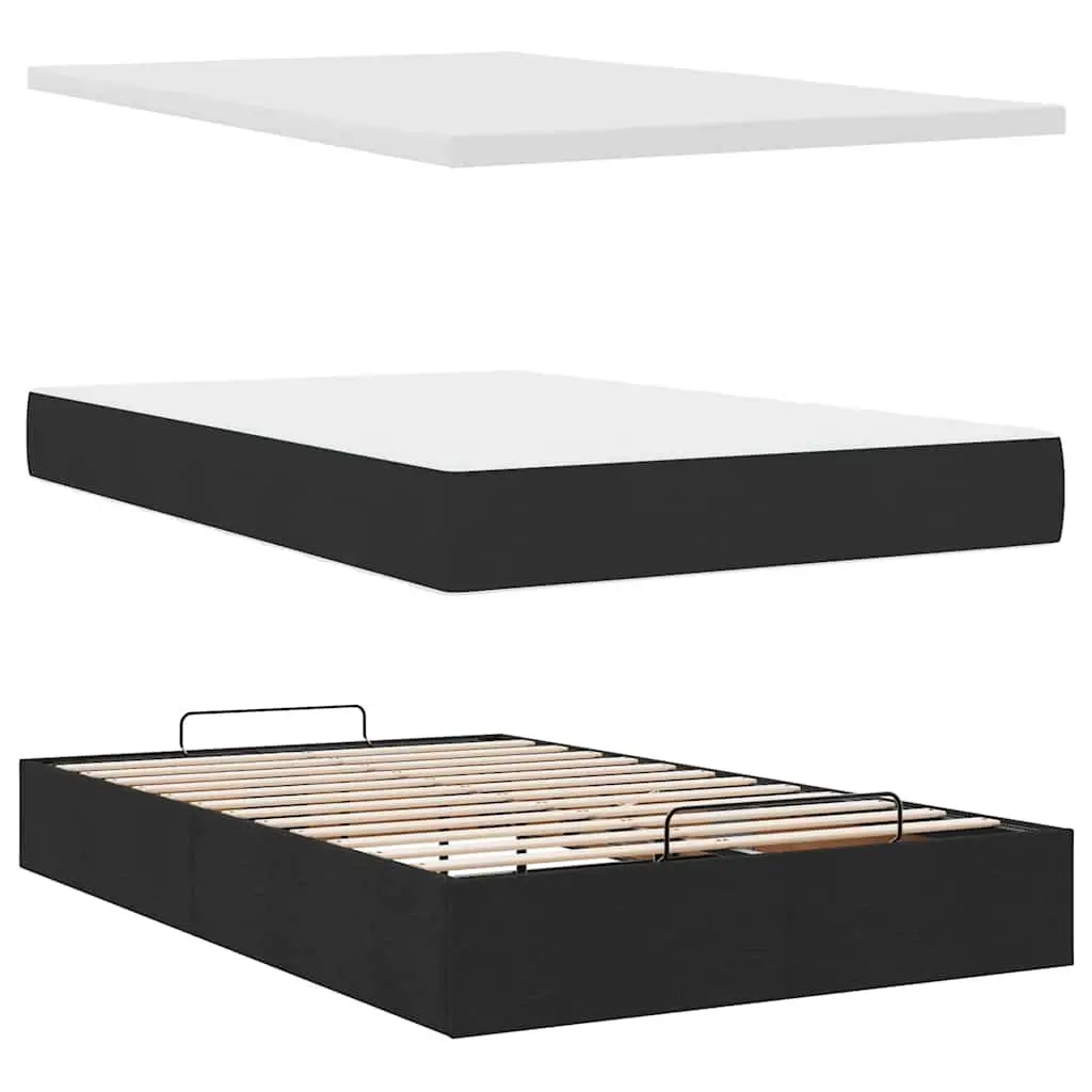 Ottoman Bed King Single Black Velvet with Pocket Spring Mattress and Storage Lift