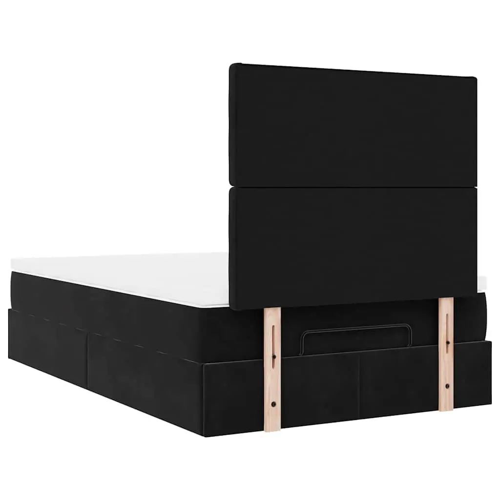 Ottoman Bed King Single Black Velvet with Pocket Spring Mattress and Storage Lift