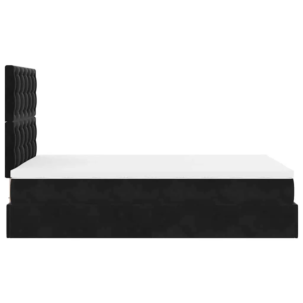 Ottoman Bed King Single Black Velvet with Pocket Spring Mattress and Storage Lift