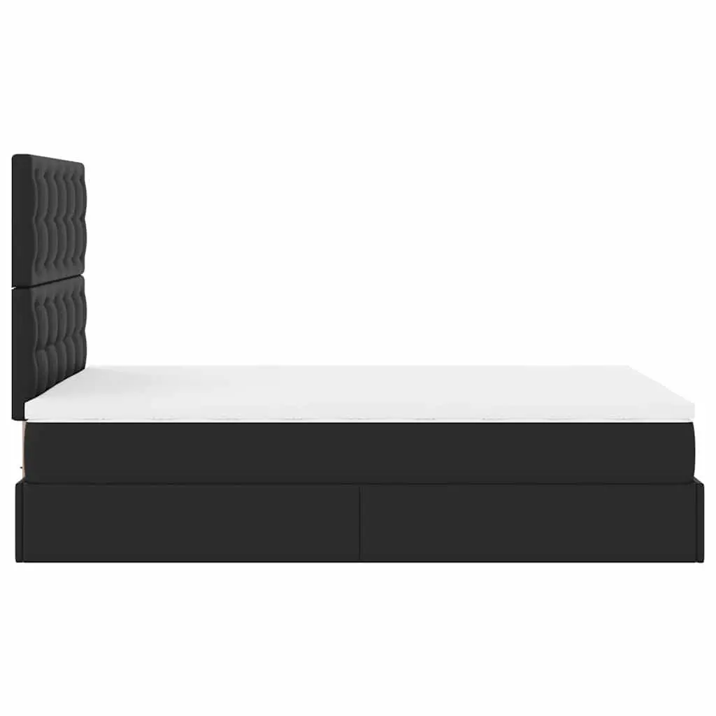 Ottoman Bed King Single with Pocket Spring Mattress LED Lights Black Faux