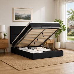 Black Ottoman Bed with Mattress and LED Features