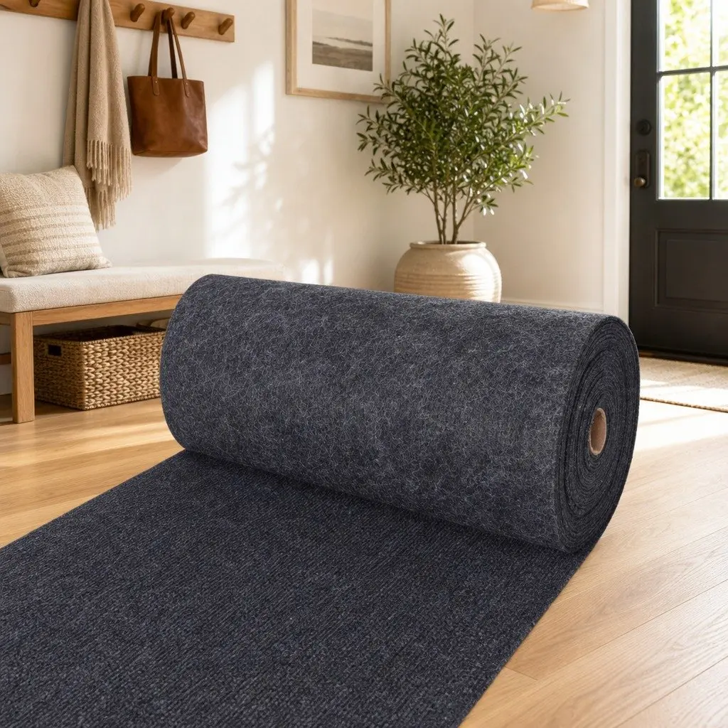 1.2 x 10m Anthracite Polyester Runner Rug