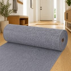 Runner Rug Grey 1.2 x 10m Polyester Hallway Entryway Indoor Outdoor Ribbed