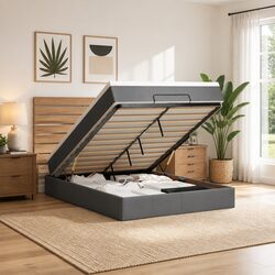 Double Ottoman Bed with Pocket Spring Mattress - Grey Fabric
