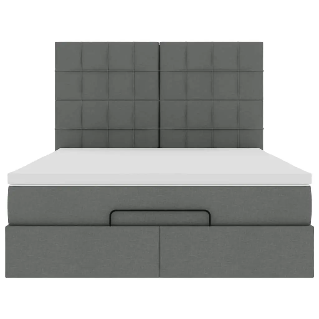 Ottoman Storage Bed Queen Mattress LED Lights Upholstered Grey Fabric Frame