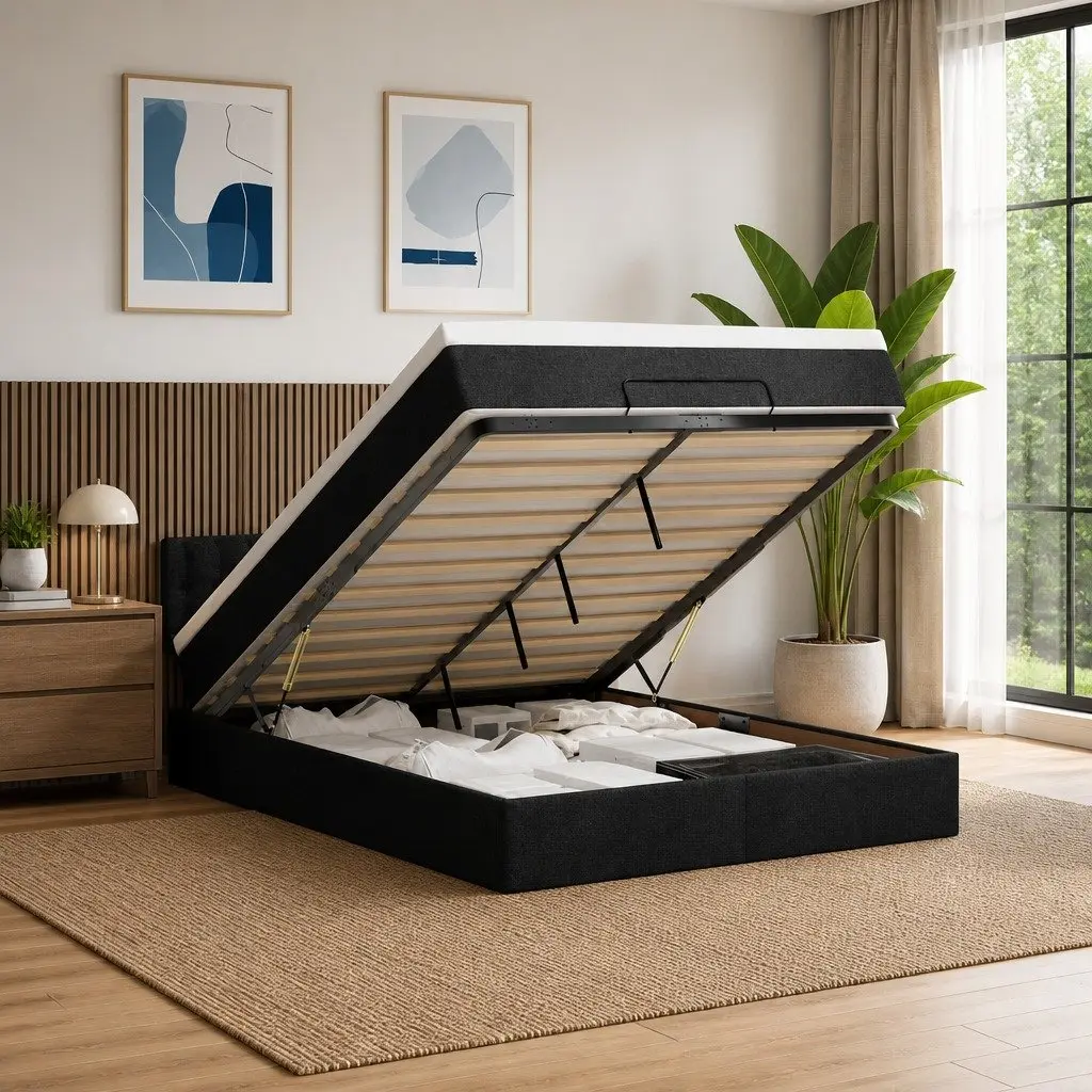 Double Ottoman Bed with Pocket Spring Mattress and LED Lights