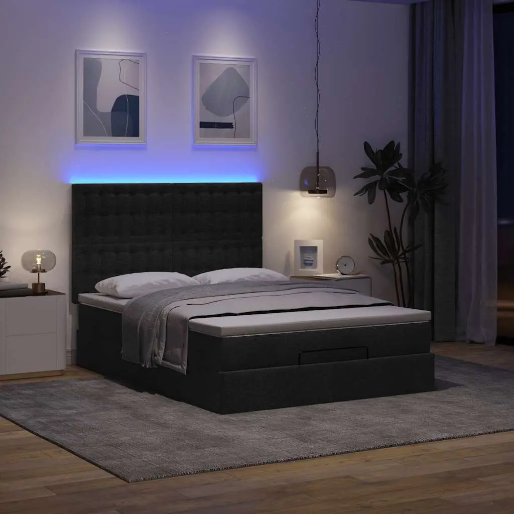Double Ottoman Bed with Pocket Spring Mattress and LED Lights