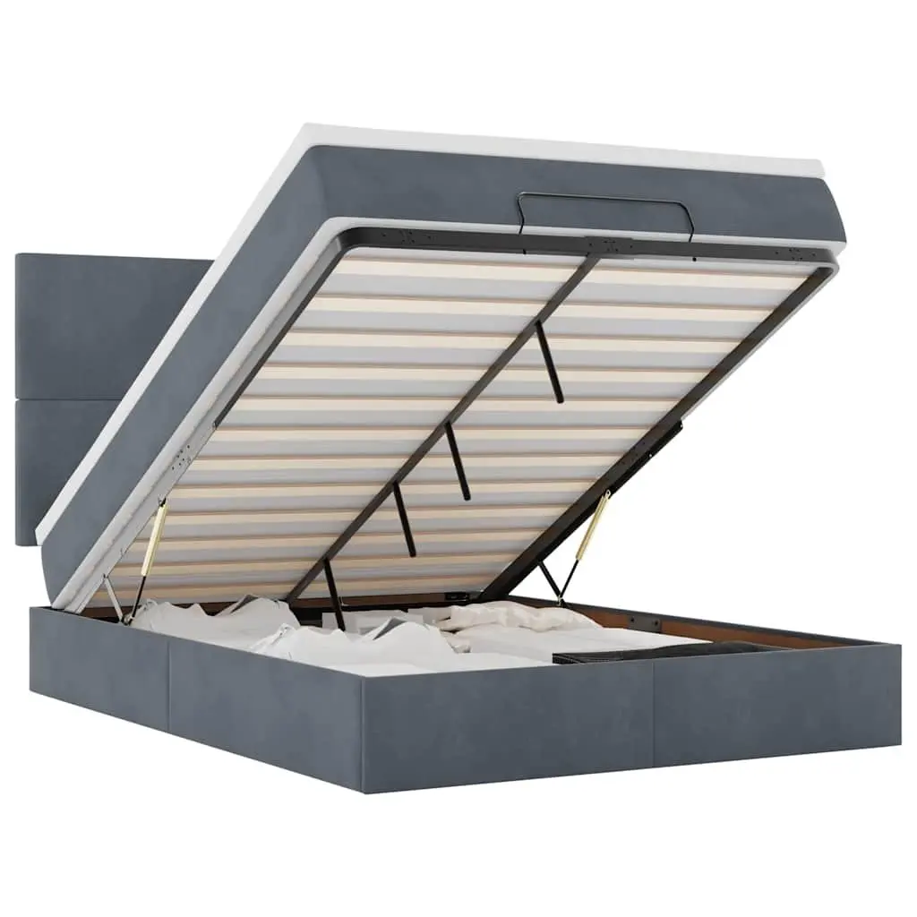 Double Ottoman Bed for Bedroom with Pocket Spring Mattresses and LED Lights Grey Velvet