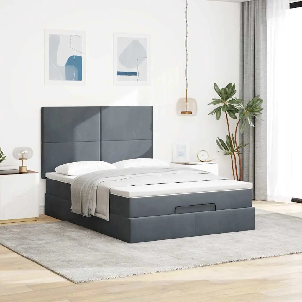 Double Ottoman Bed for Bedroom with Pocket Spring Mattresses and LED Lights Grey Velvet
