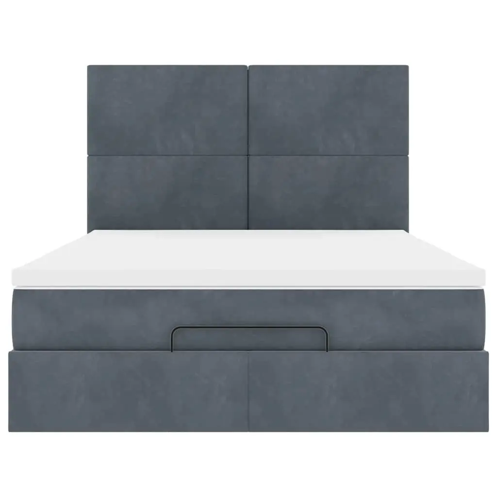 Double Ottoman Bed for Bedroom with Pocket Spring Mattresses and LED Lights Grey Velvet